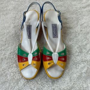 Vintage Step Into the Comfort Zone colorblock butterfly low wedge sandals